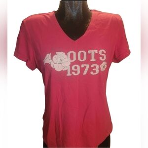 Roots Pink V Neck Short Sleeve Top L